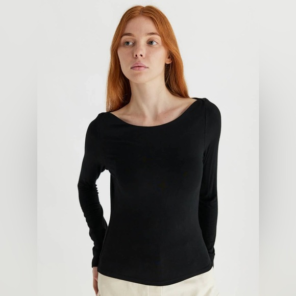 Emita Top with Draped Cowl Boat Neckline in Black - Picture 2 of 5